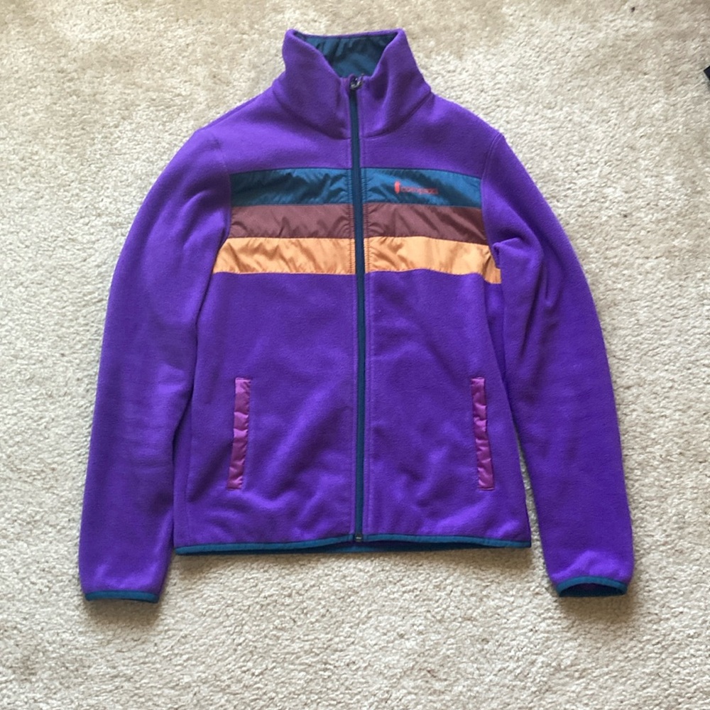 Cotopaxi Purple Teddy Jacket with Multicolor Stripes